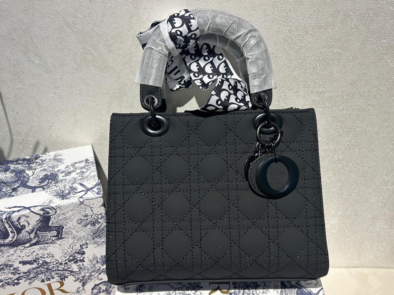 Lady Dior Medium Black Cannage Matte Bag